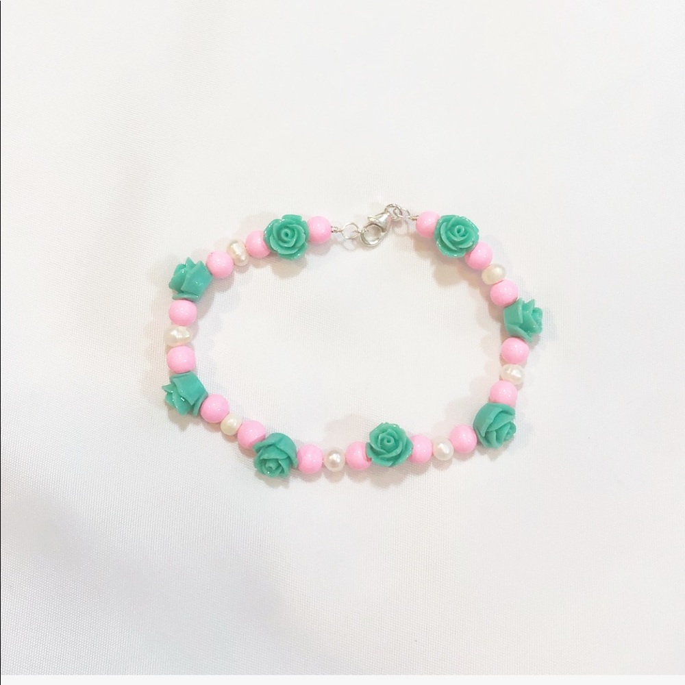 PEARL, PINK, & MINT GREEN ROSE BRACELET